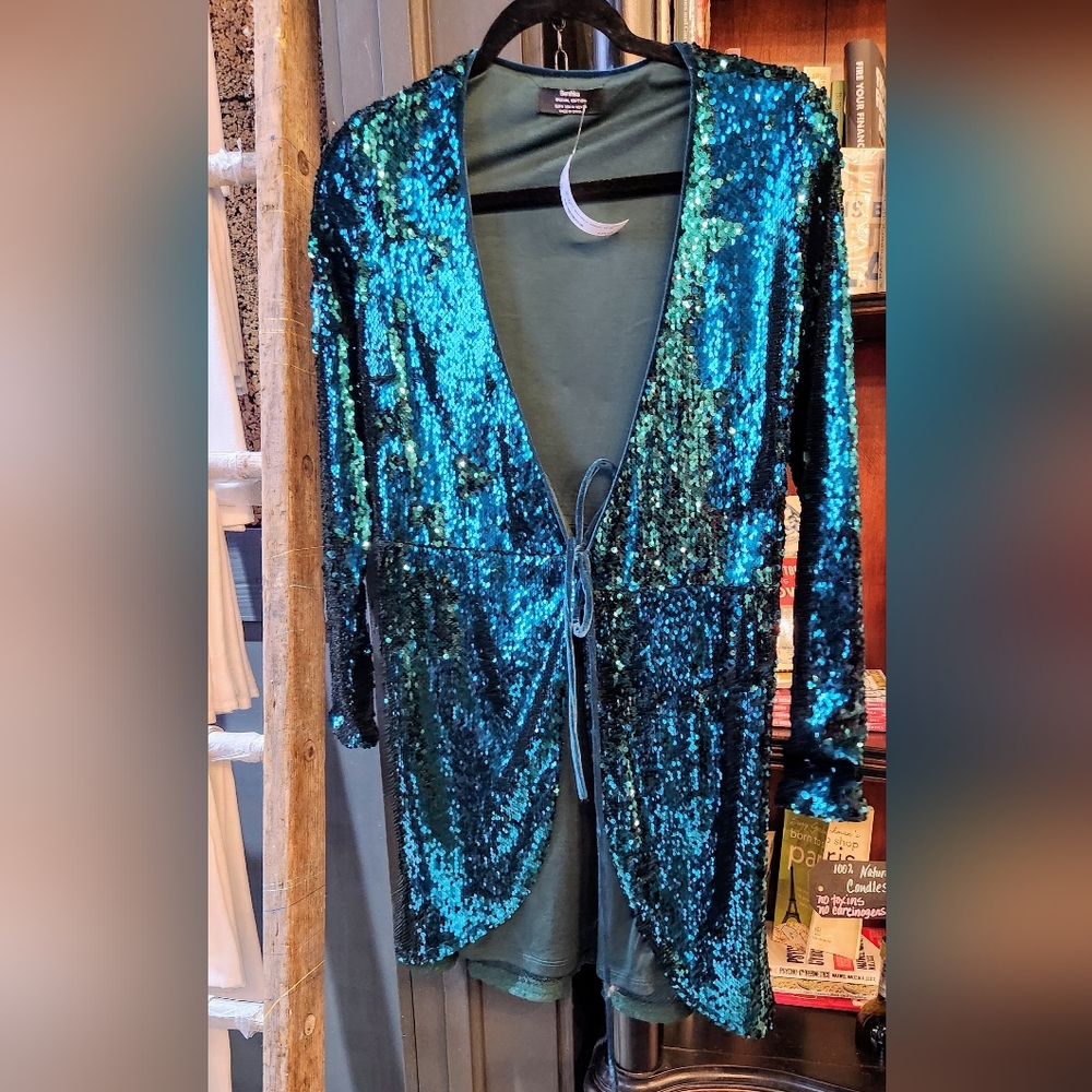 Bershka Blue Green Sequin Wrap  Top/Jacket